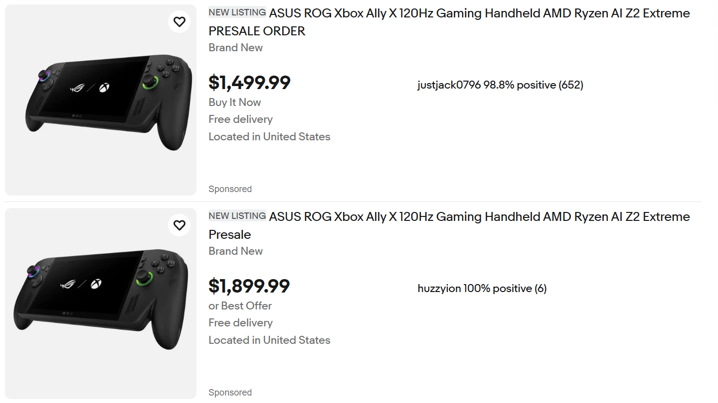 Rog Xbox Ally X listed for sale on eBay