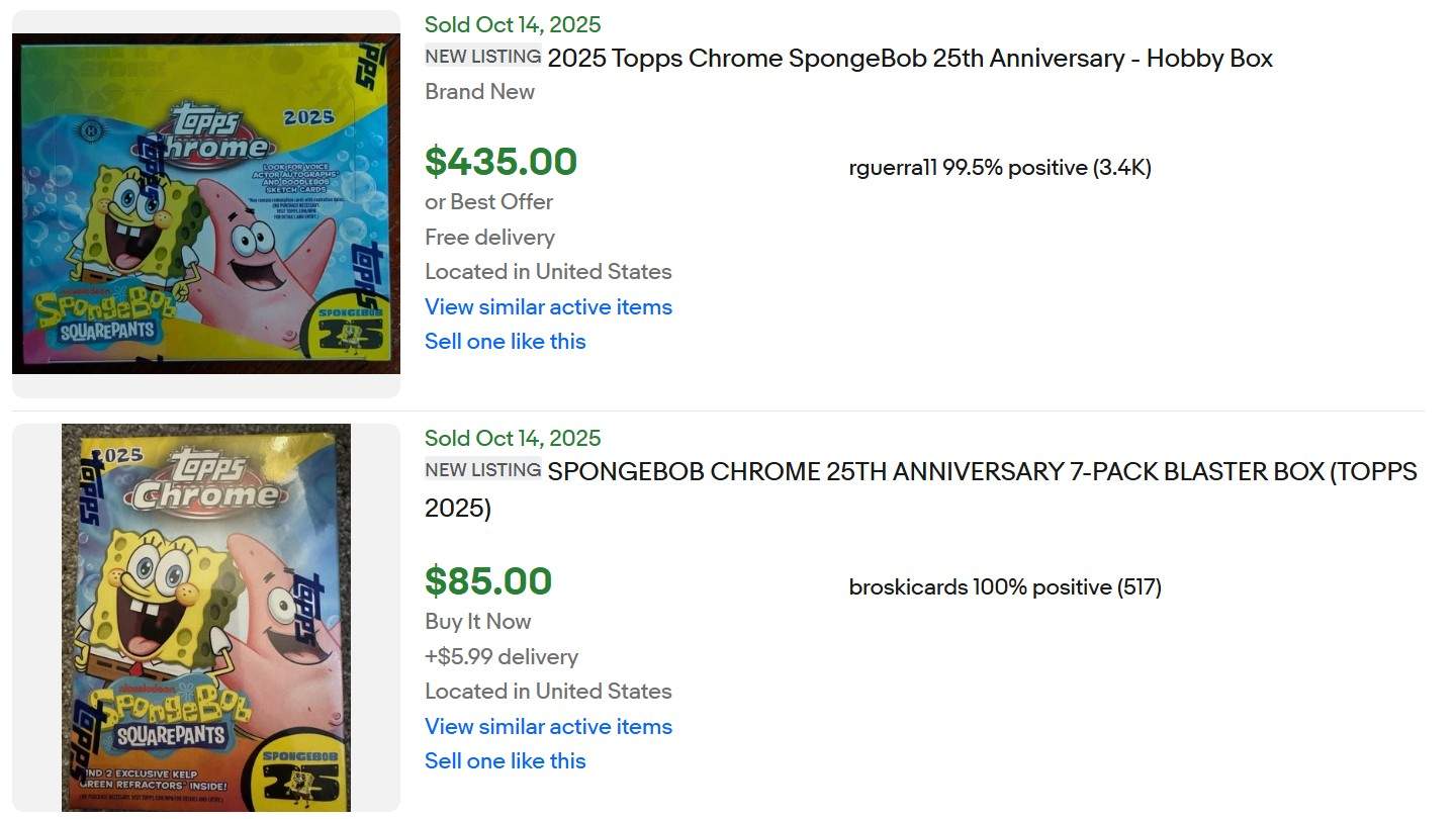 Spongebob Topps Chrome Hobby Boxes listed on ebay