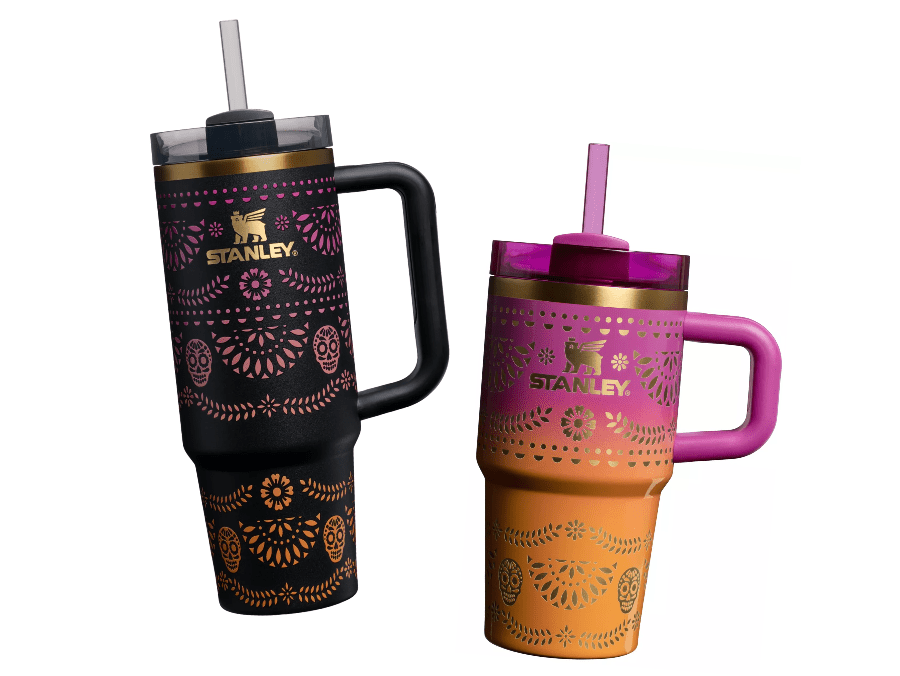 Stanley tumbler in Midnight Catrina and Sunrise Catrina