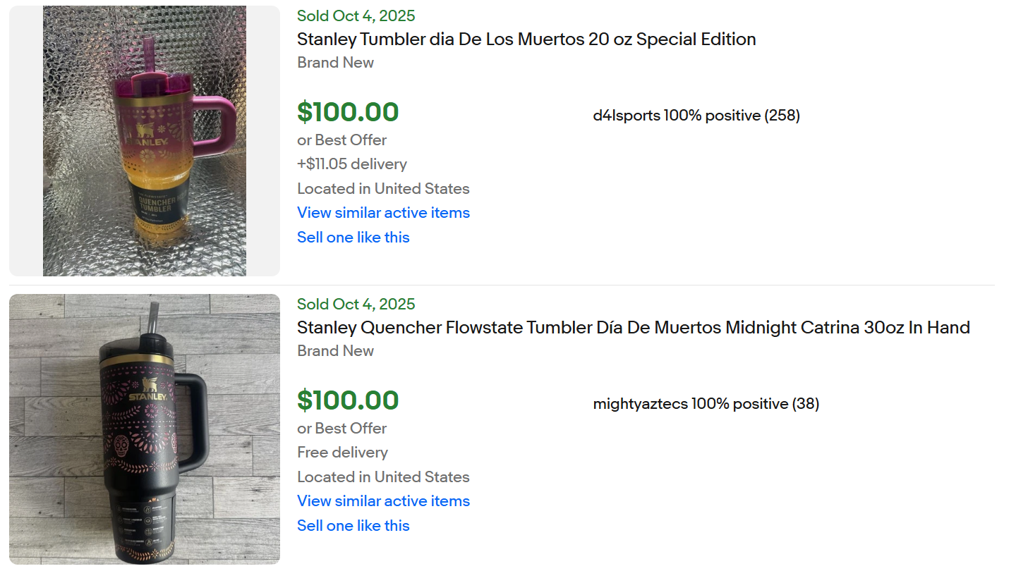 Stanley Dia de Muertos tumblers reselling on eBay