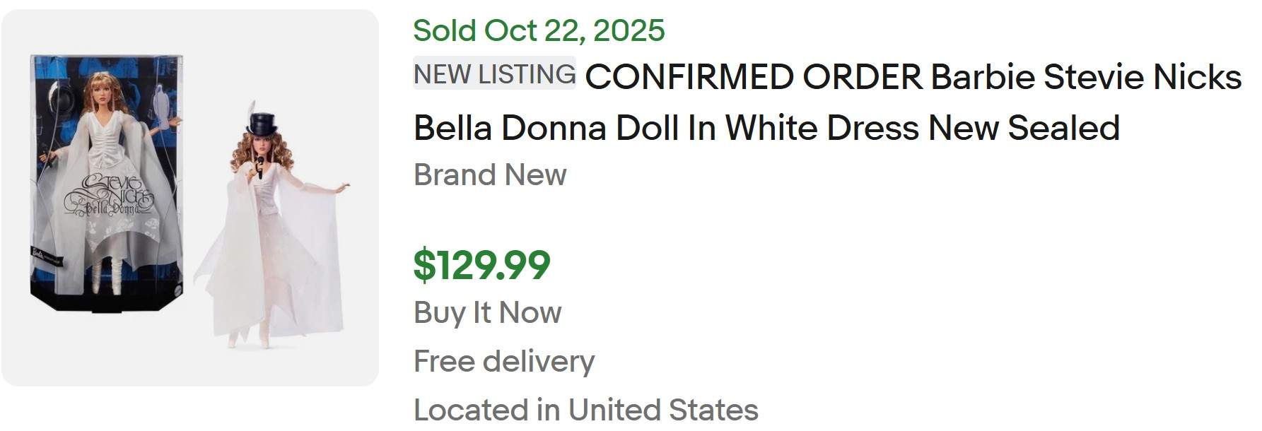 Stevie Nicks Bella Donna Barbie Listed on eBay