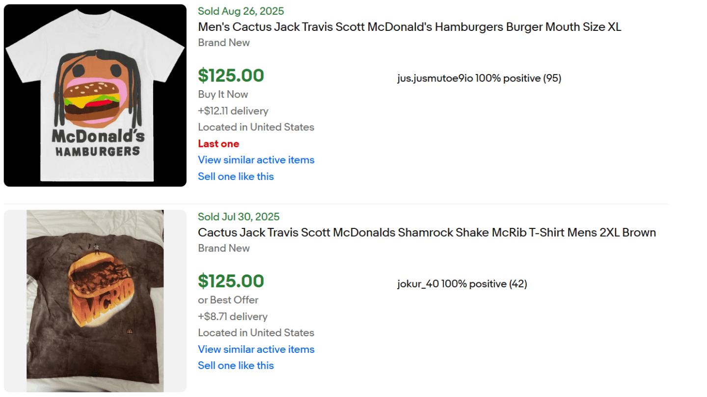 Sold eBay listings for Travis Scott McDonald