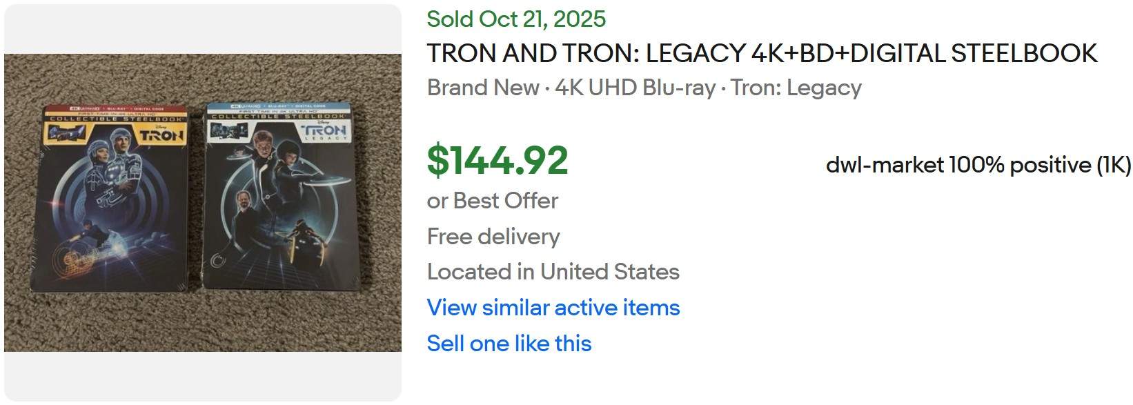 Tron Legacy SteelBook listed for sale on eBay