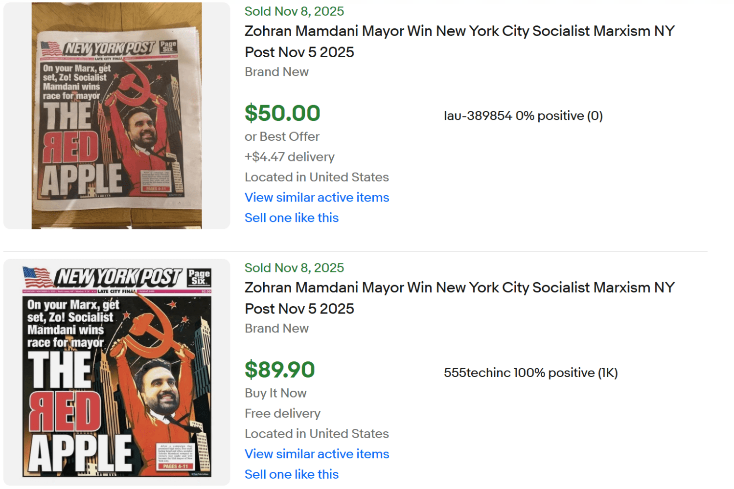 NY Post Mamdani Newspaper for Sale