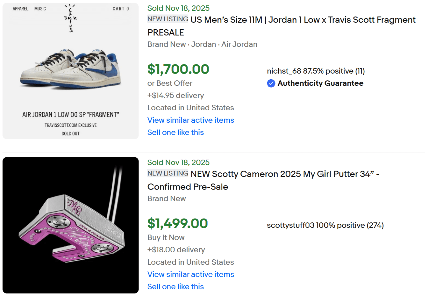 eBay Presale Policy Reseller Scotty Cameron