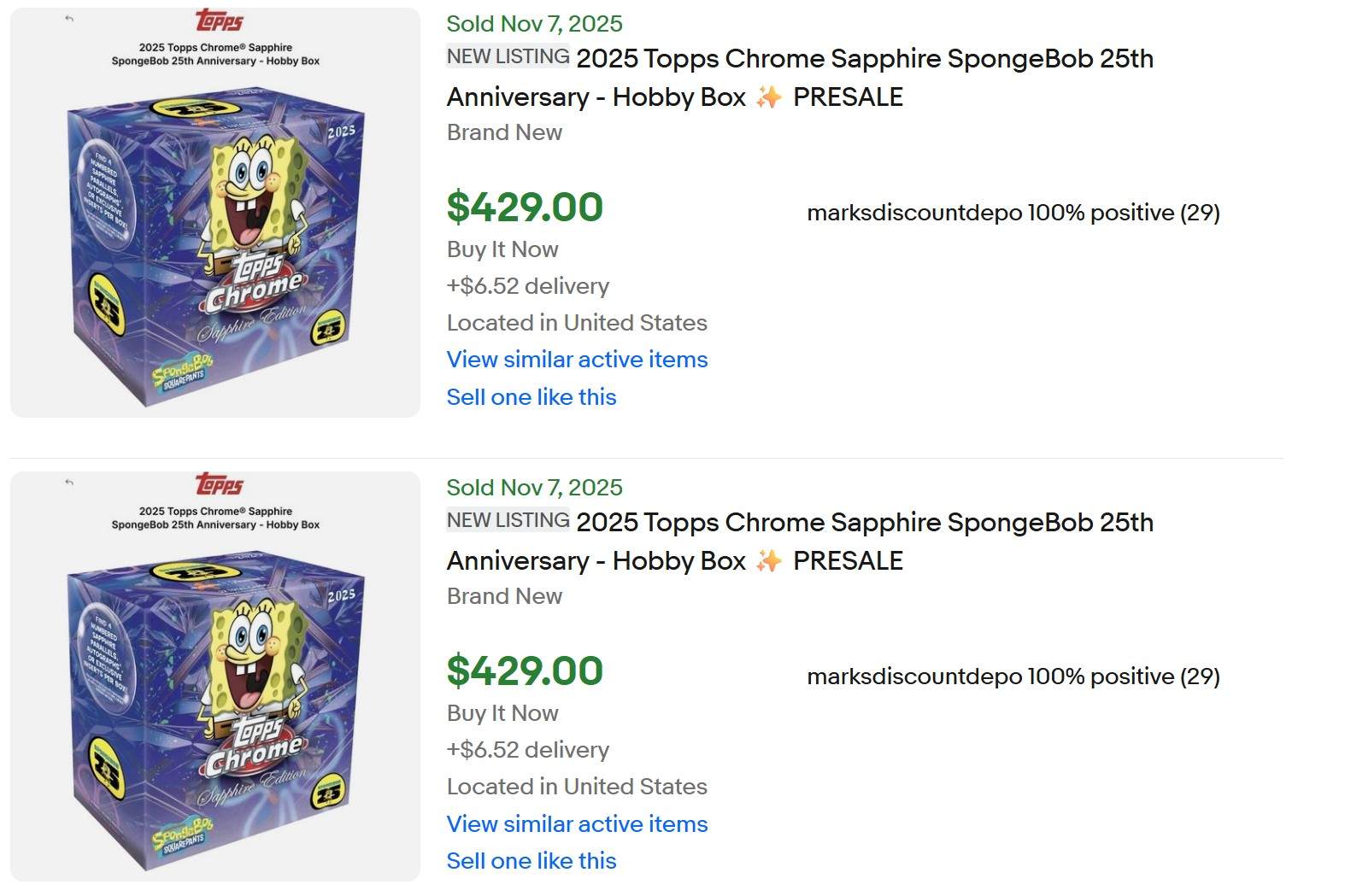 Topps Chrome SpongeBob Sapphire for Sale