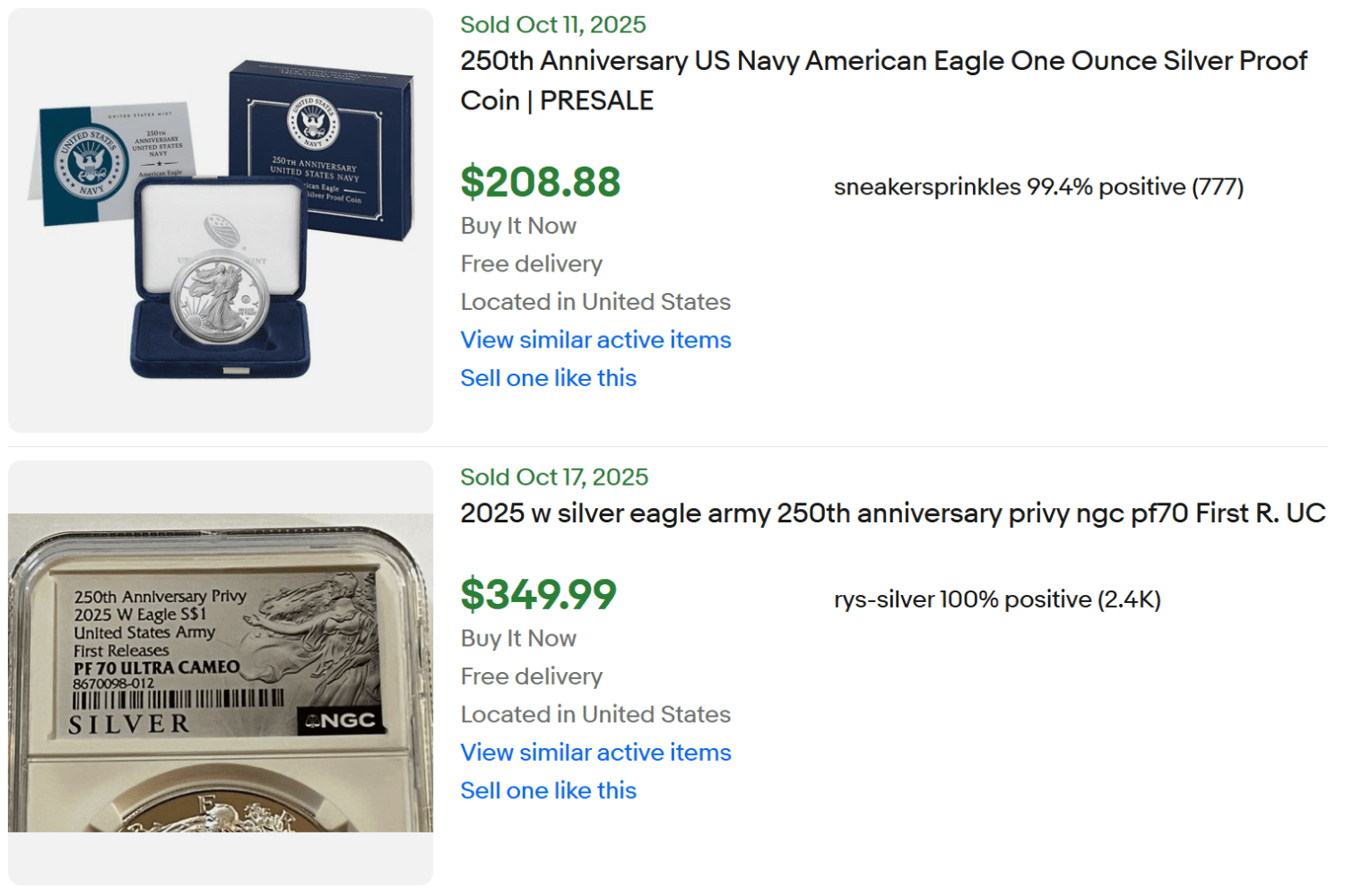 250 Anniversary Silver Coin for Sale