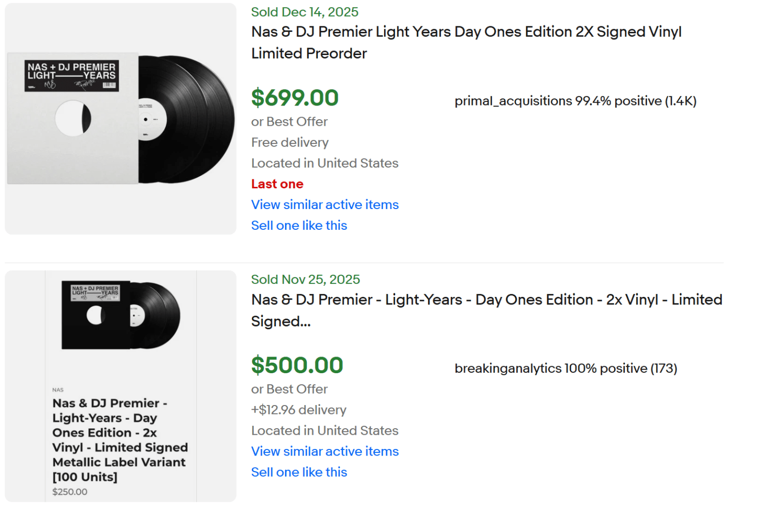 Nas LightYears Signed Vinyl for Sale