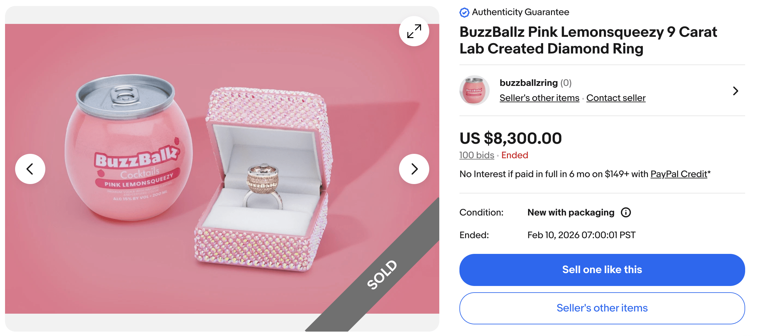 BuzzBallz Pink Diamond Ring Winning Bid