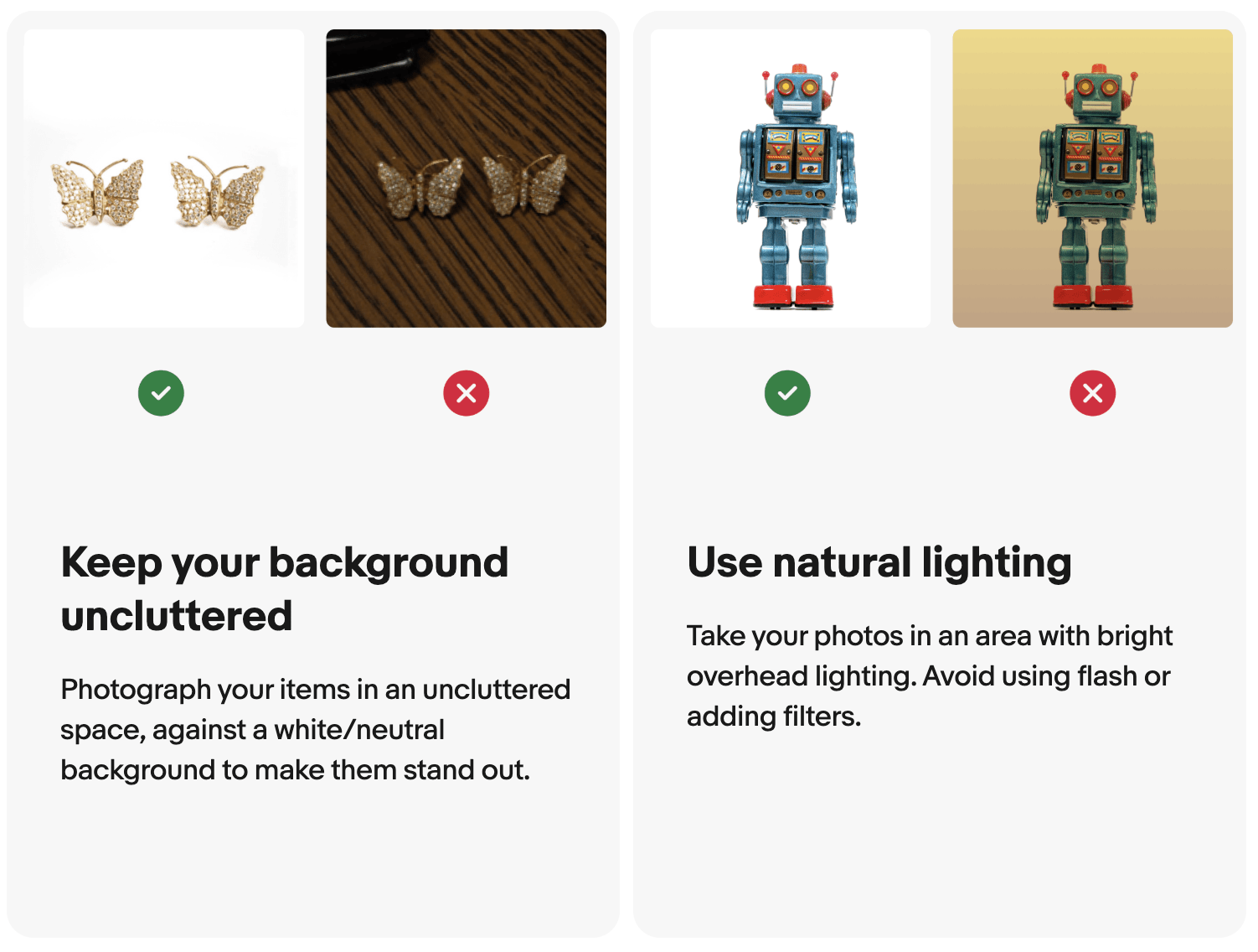 Comparison image of good and bad eBay photos