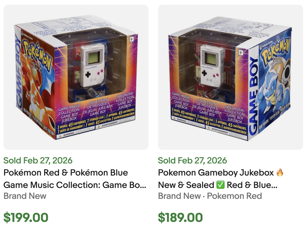 Pokemon Game Boy Jukebox listed for sale on eBay