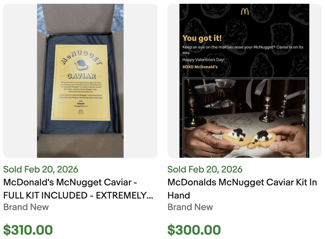 McDonalds Caviar listed for sale on eBay