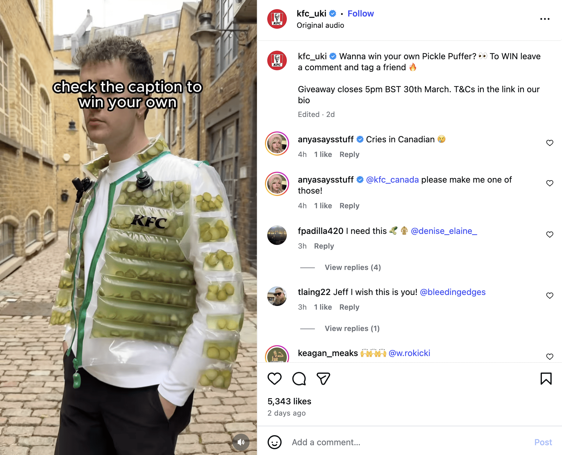 KFC Pickle Puffer Instagram Giveaway UK