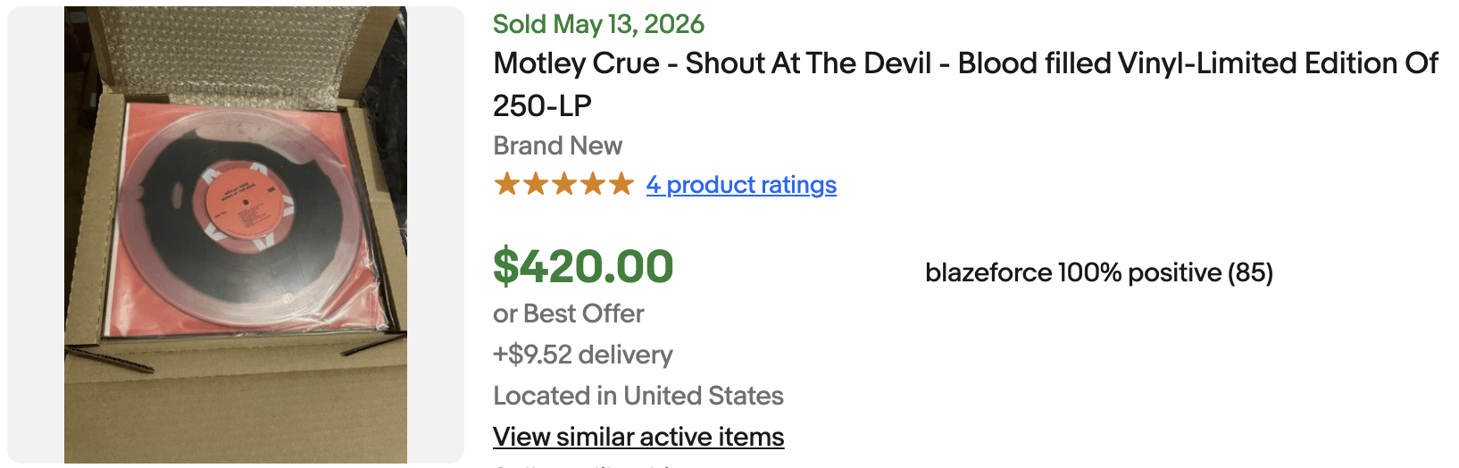 Motley Crue Blood Vinyl for Sale
