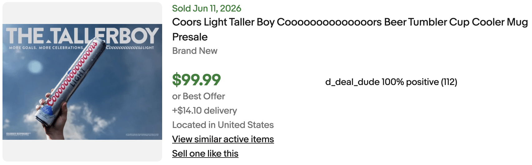 Coors Light Taller Boy for Sale