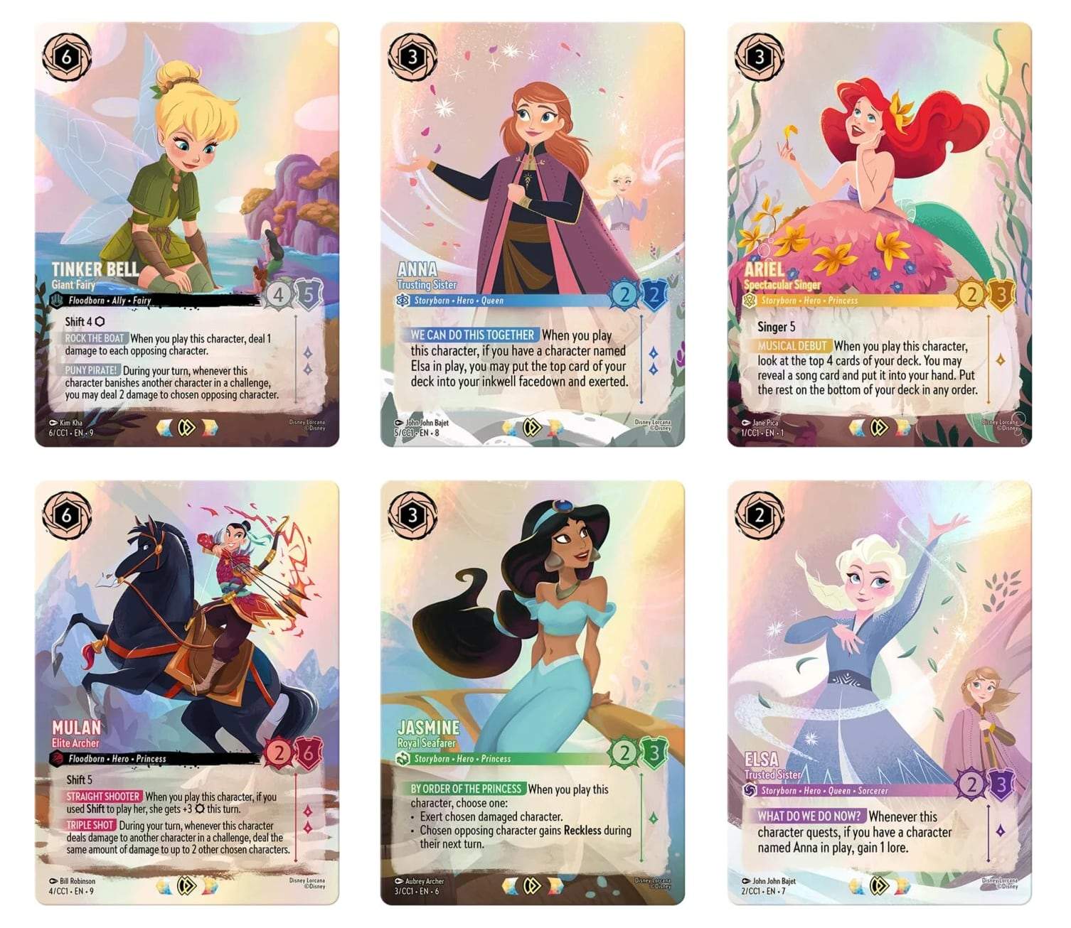 Lorcana Heroine Curator Cards Ariel Elsa Jasmine Mulan Anna Tinker Bell