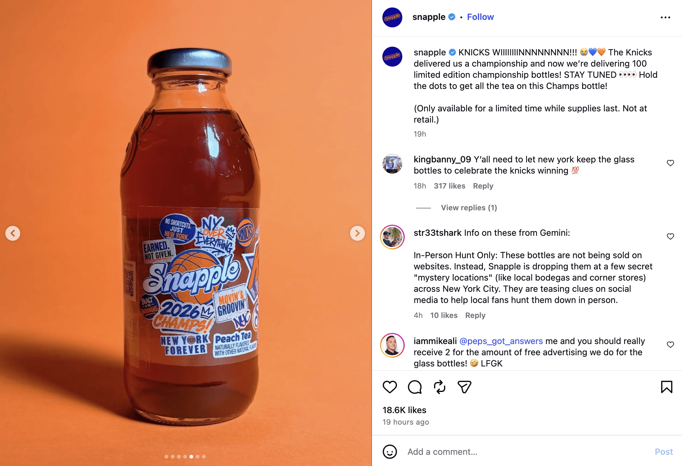 Knicks Snapple Glass Bottle 2026 Giveaway