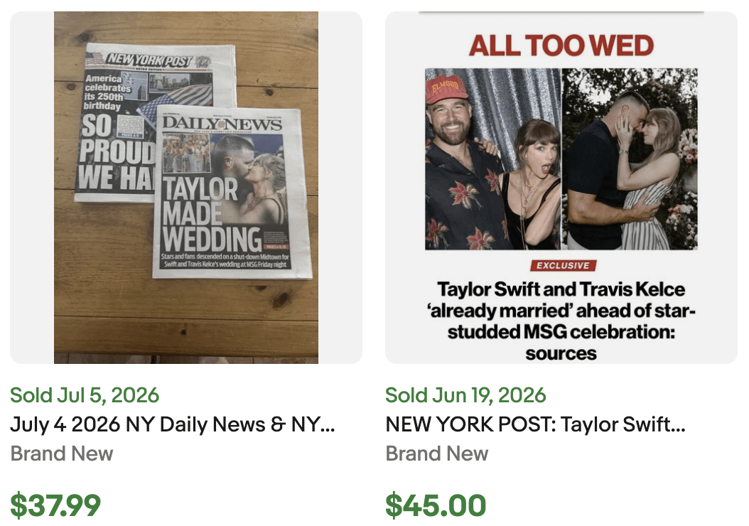 Taylor Swift Wedding Newspaper for Sale