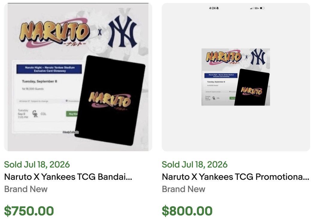 Yankees Naruto Bandai Card for Sale