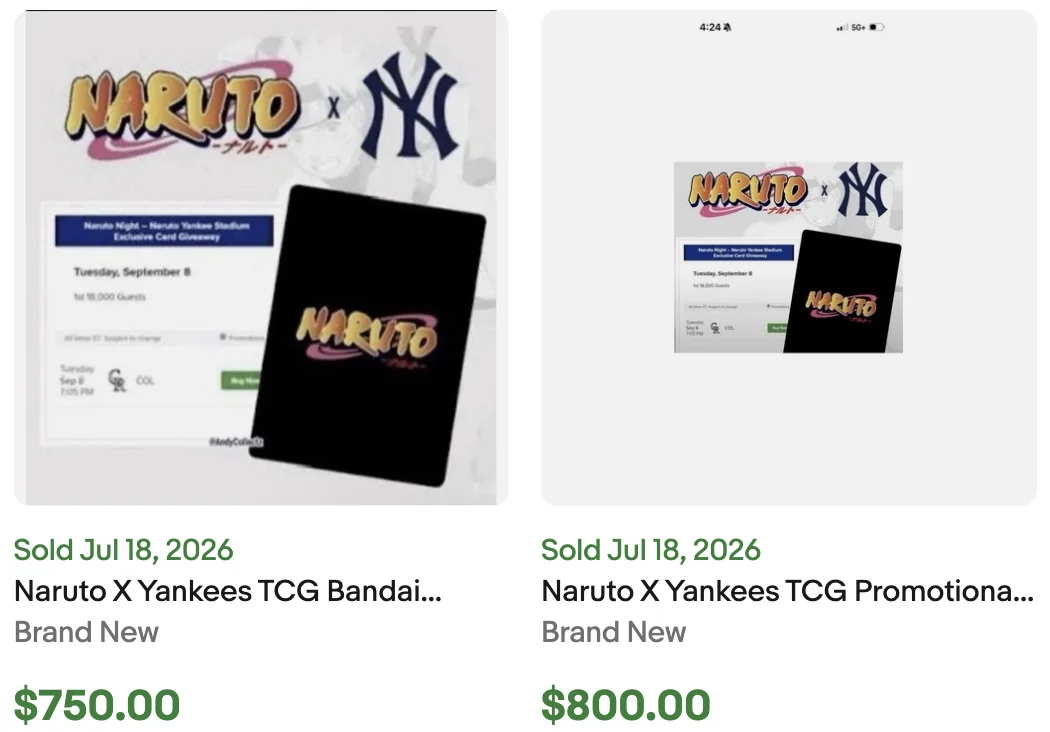 Yankees Naruto Bandai Card for Sale