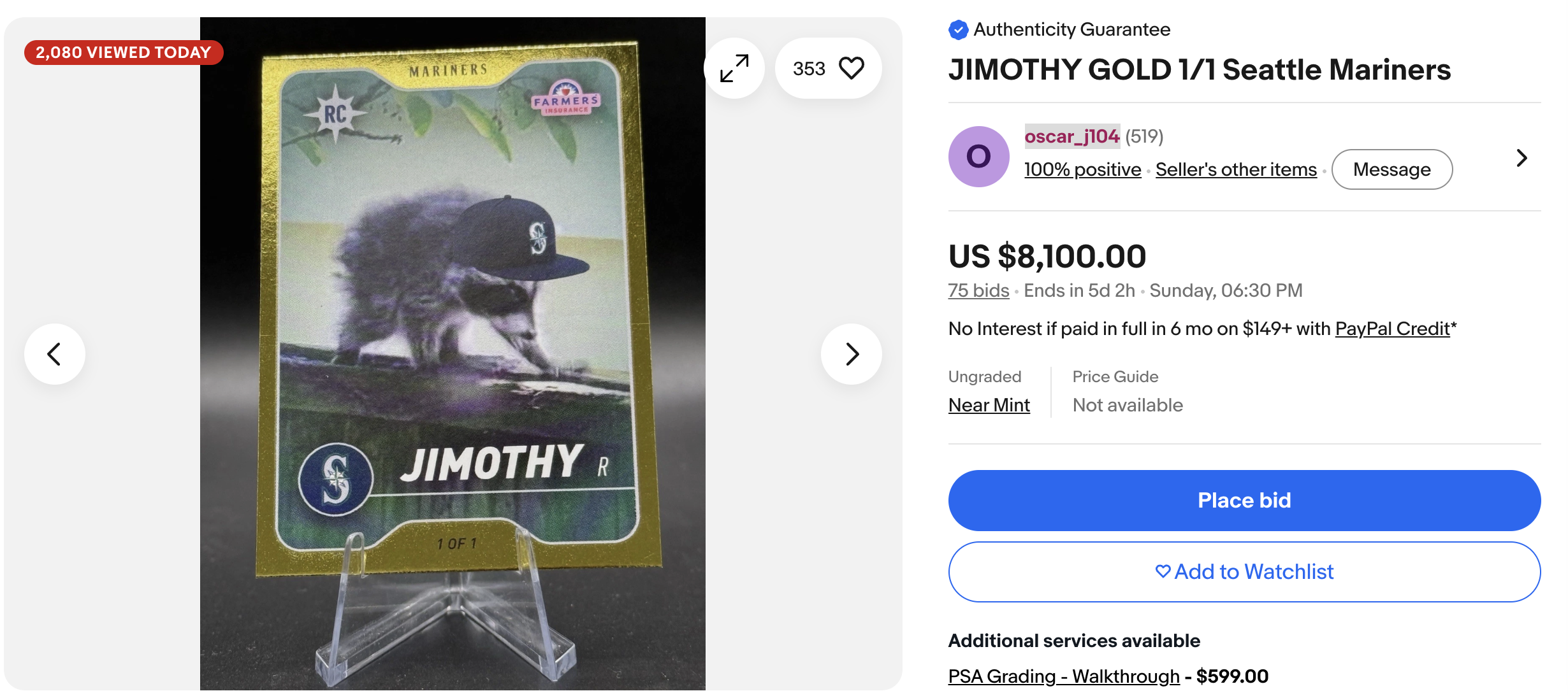 Gold 1/1 Jimothy Trading Card Auction