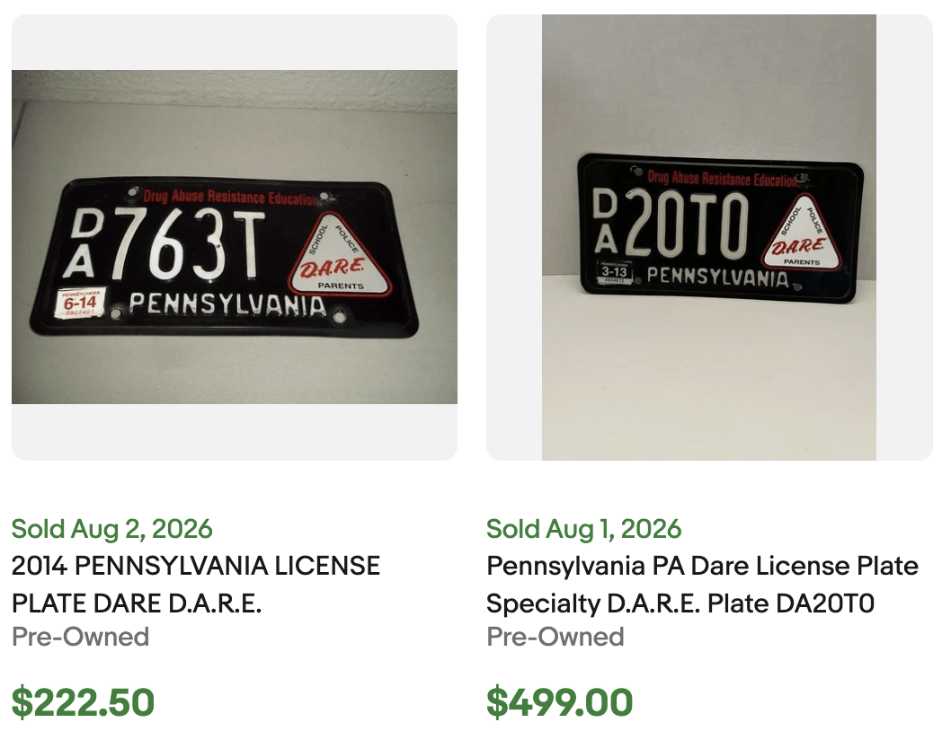 Pennsylvania DARE License Plate for Sale