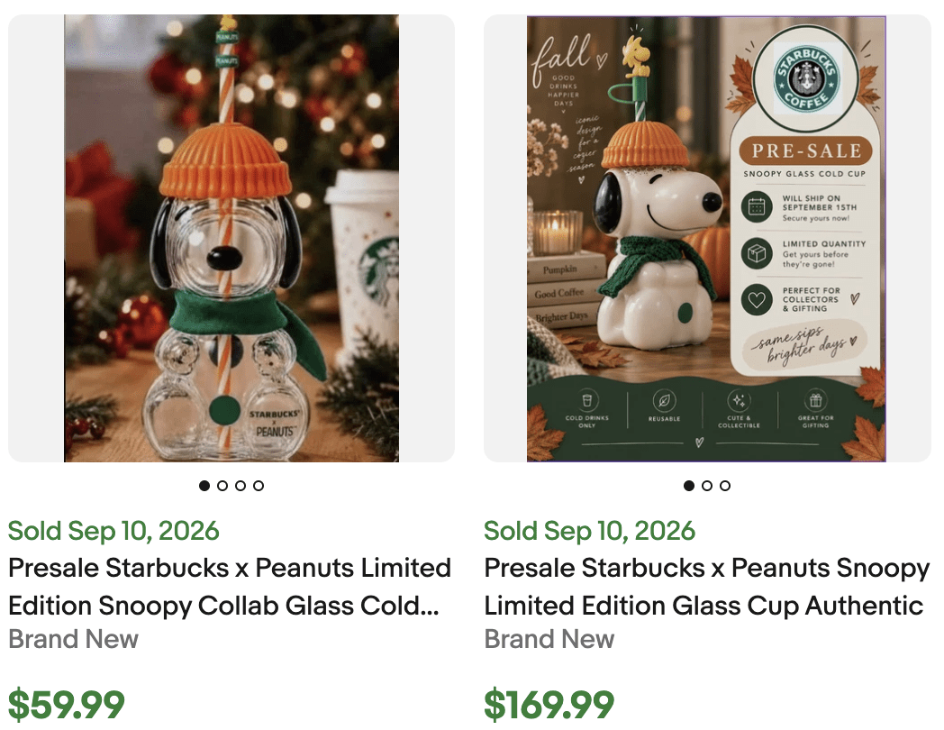 Starbucks Snoopy Glass Cup for Sale