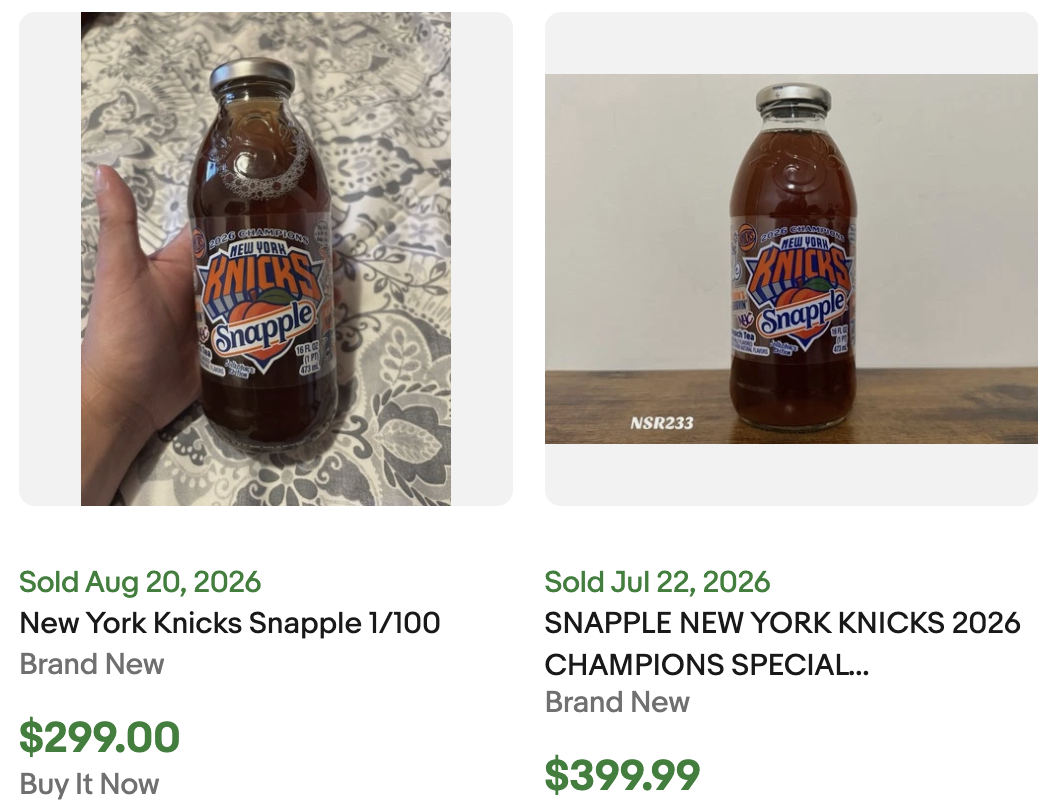 Knicks Snapple Glass Bottle for Sale